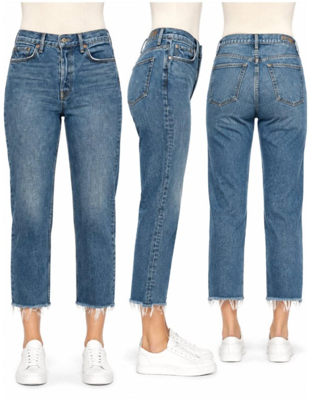 GRLFRND Karolina High Rise Raw Hem Crop Jeans 30 Blue